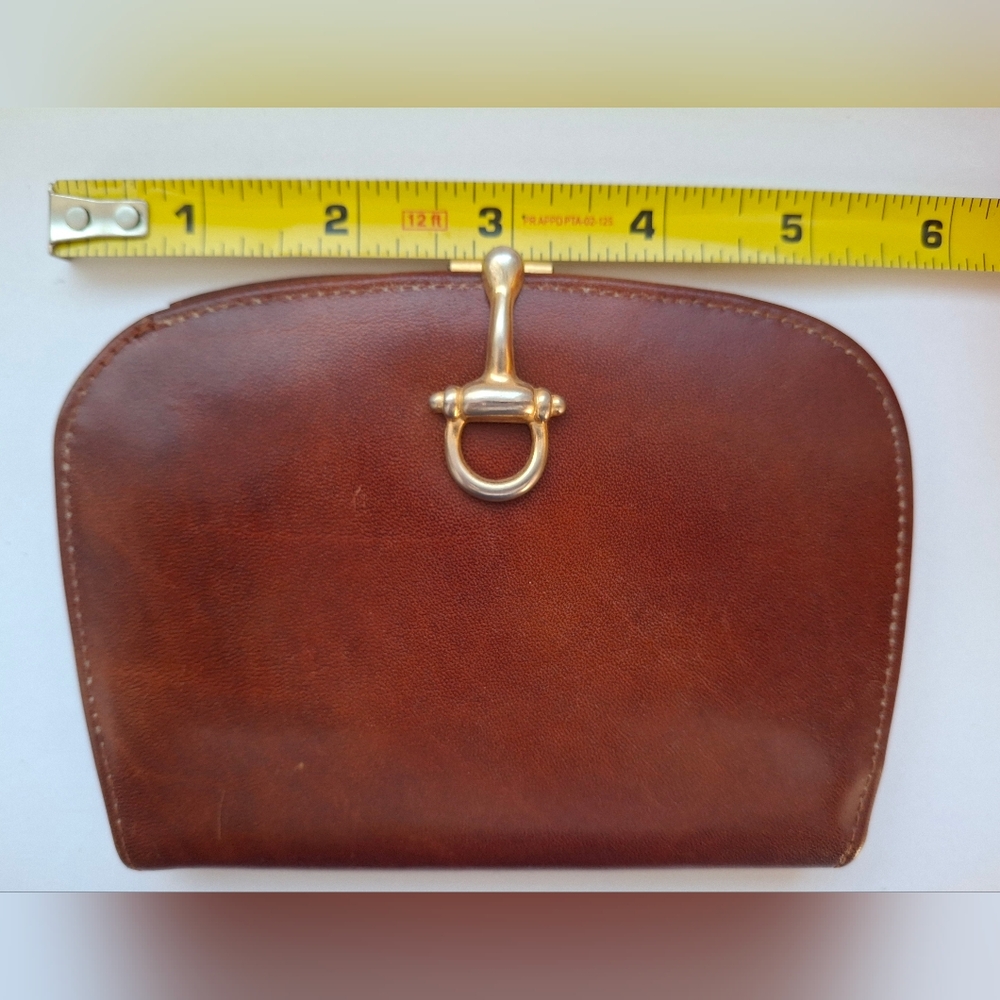 Vintage Smooth Italian Leather Equestrian Wallet in Brown, Bit Bridle Closure - Picture 9 of 11